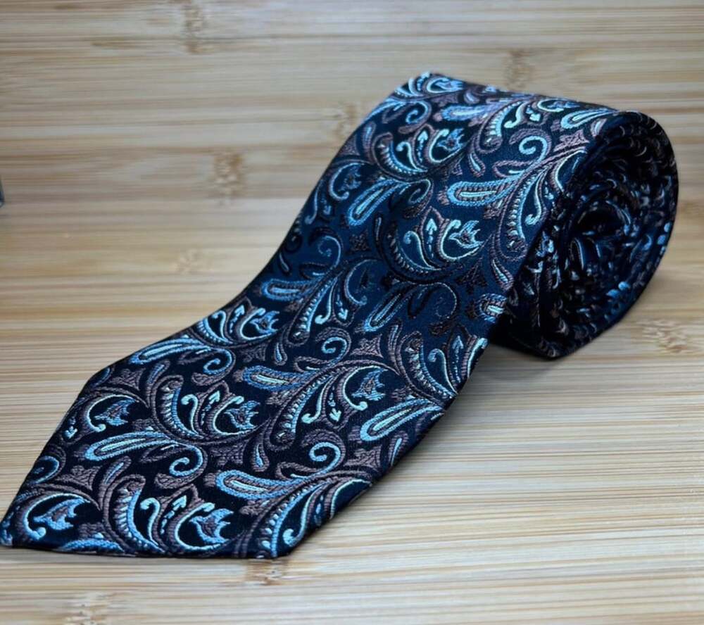 Van Heusen Paisley Necktie Black Blue Brown Formal Silk